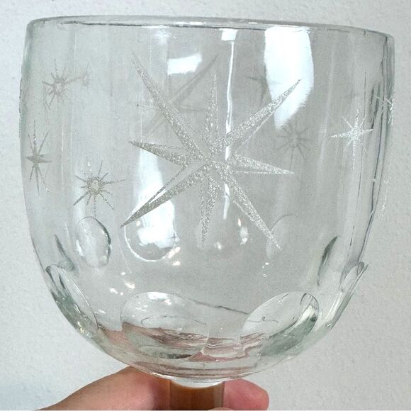 4 Vintage MCM Atomic Etched Starburst Clear Glass Goblets Set - Picture 2 of 5